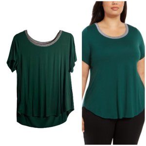 NWT Alfani Lurex Trim Hort See T-shirt Green